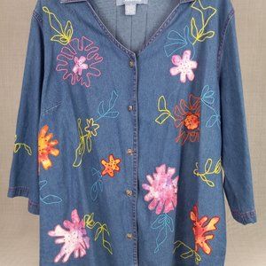Liz & Me Denim Embroidered shirt 1X